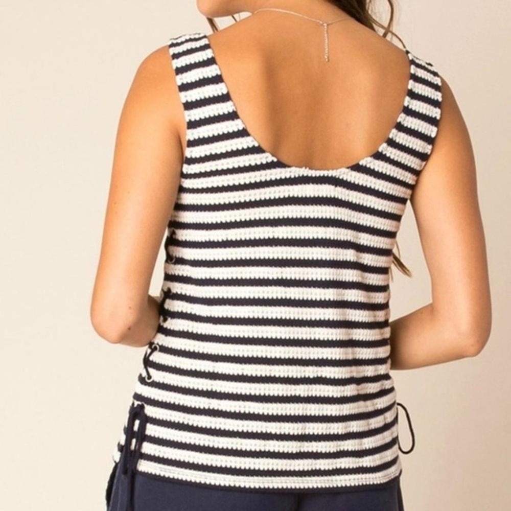 Laceup Cutout Tank Top Lace Up Sides Knit Striped - Picture 5 of 12